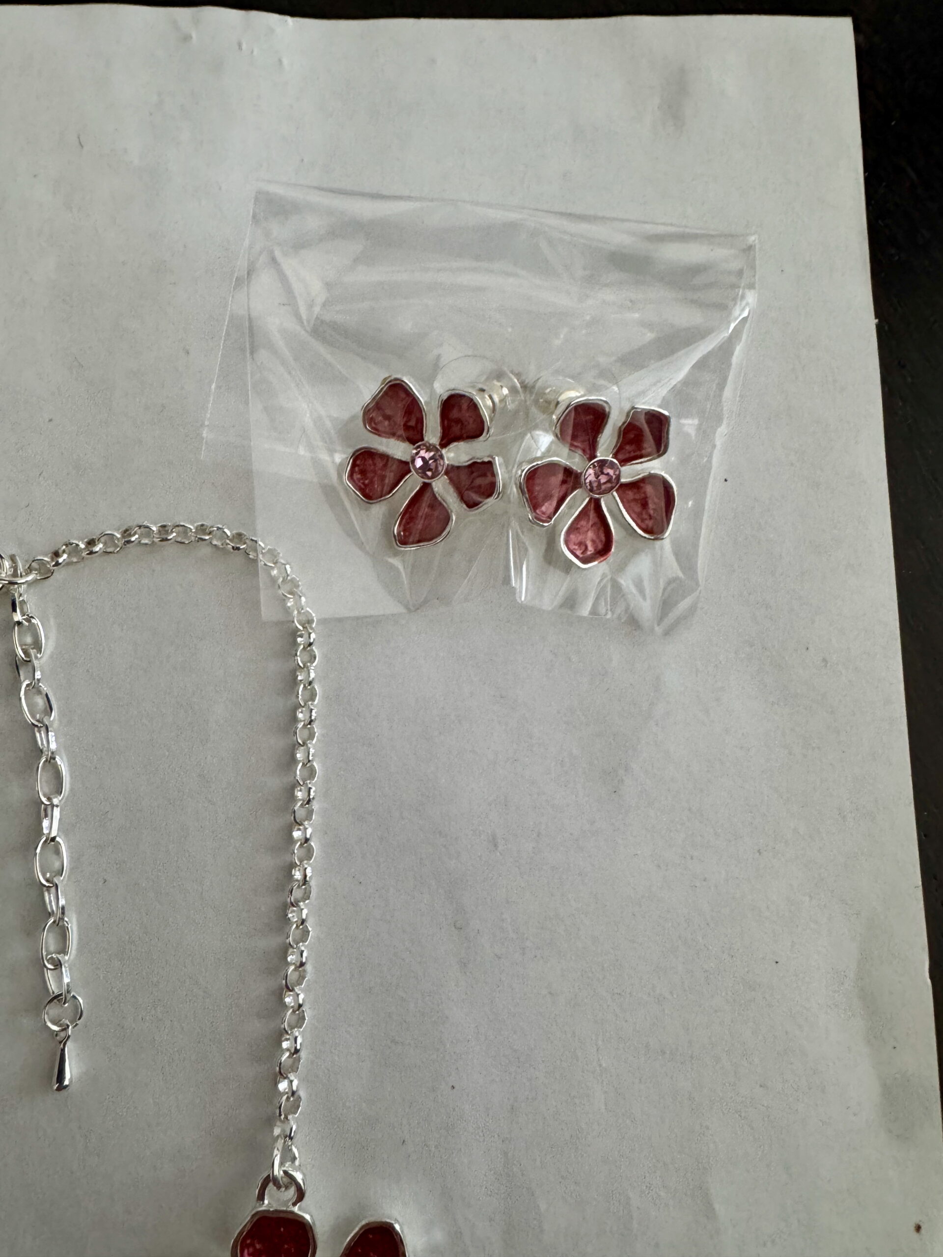 Ketting metaal fantasie rhodium plating met bijpassende oorbellen