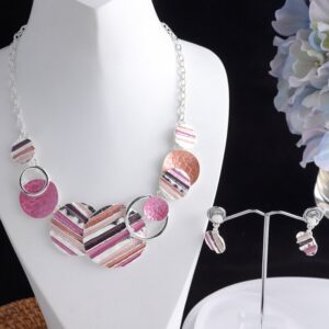 Ketting metaal fantasie rhodium plating met bijpassende oorbellen