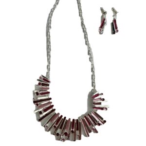Ketting metaal fantasie rhodium plating met bijpassende oorbellen