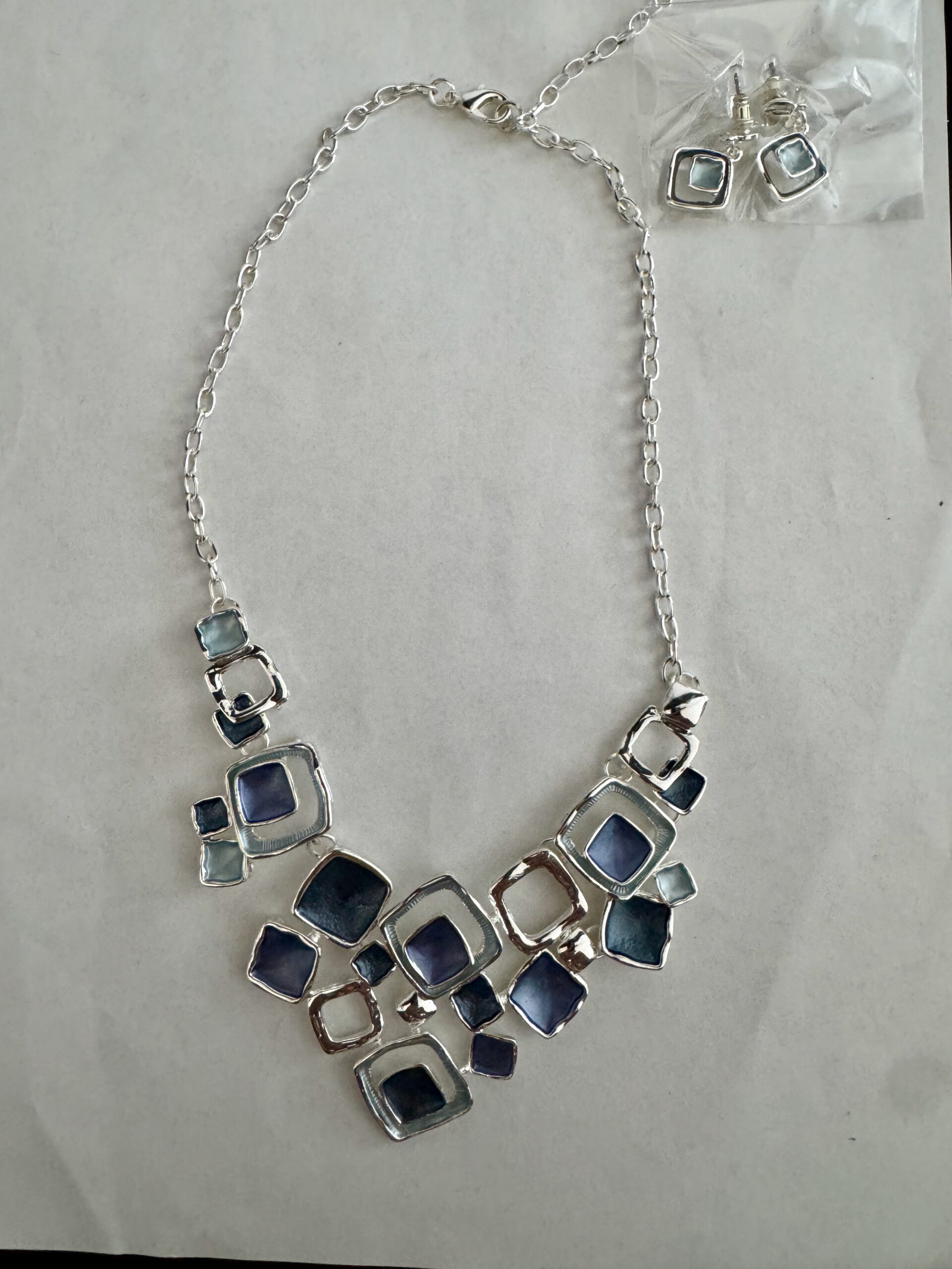 Ketting metaal emaille vierkant multi blauw