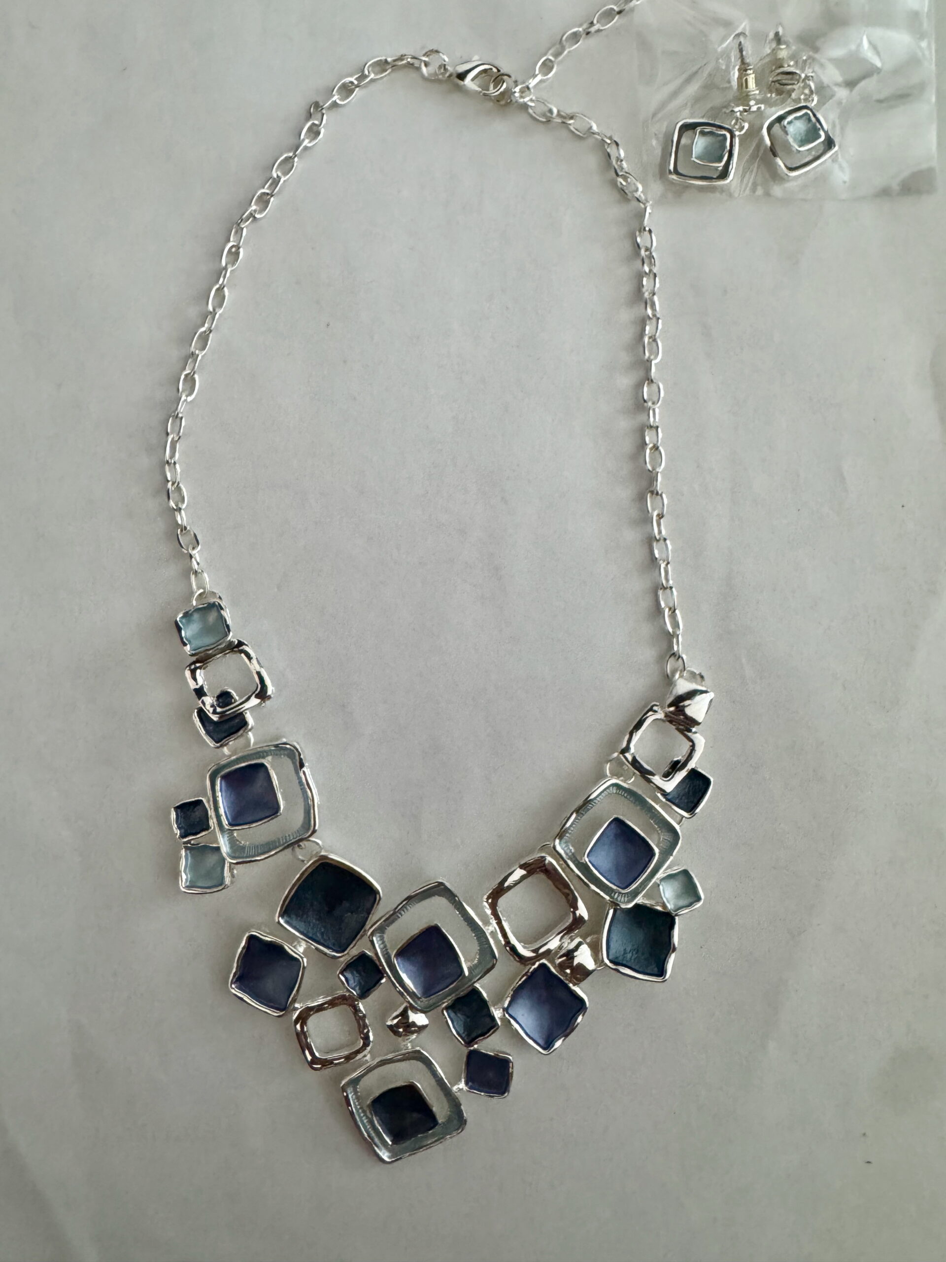 Ketting metaal emaille vierkant multi blauw