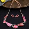 Ketting goudkleurig fantasie rhodium plating met bijpassende oorbellen