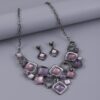 Ketting zwart metaal emaille vierkant oud roze en paars