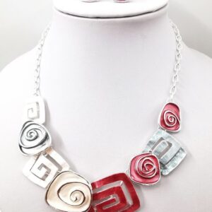Ketting metaal fantasie rhodium plating met bijpassende oorbellen