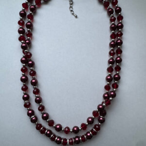 Ketting dubbellaags bordeaux rood parels