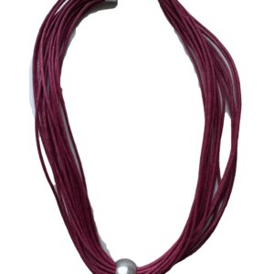 Ketting imitatieleer fuchsia met grote kraal