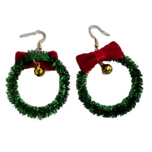 Oorbel kerstkrans hanger met belletje