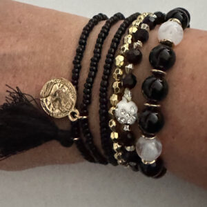 Armbandenset zwart met kralen