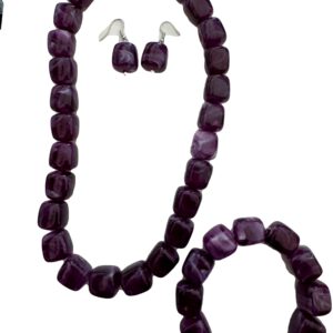 Sieradenset 3D ketting paars (ketting, armband en bijpassende oorbellen)
