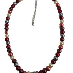 Parelketting fuchsia, bordeaux, grijs en wit 8 mm