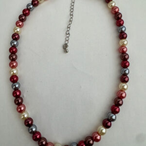 Parelketting fuchsia, bordeaux, grijs en wit 8 mm