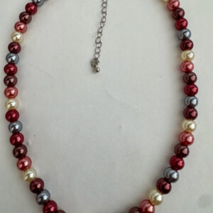 Parelketting fuchsia, bordeaux, grijs en wit 8 mm