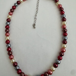 Parelketting fuchsia, bordeaux, grijs en wit 8 mm