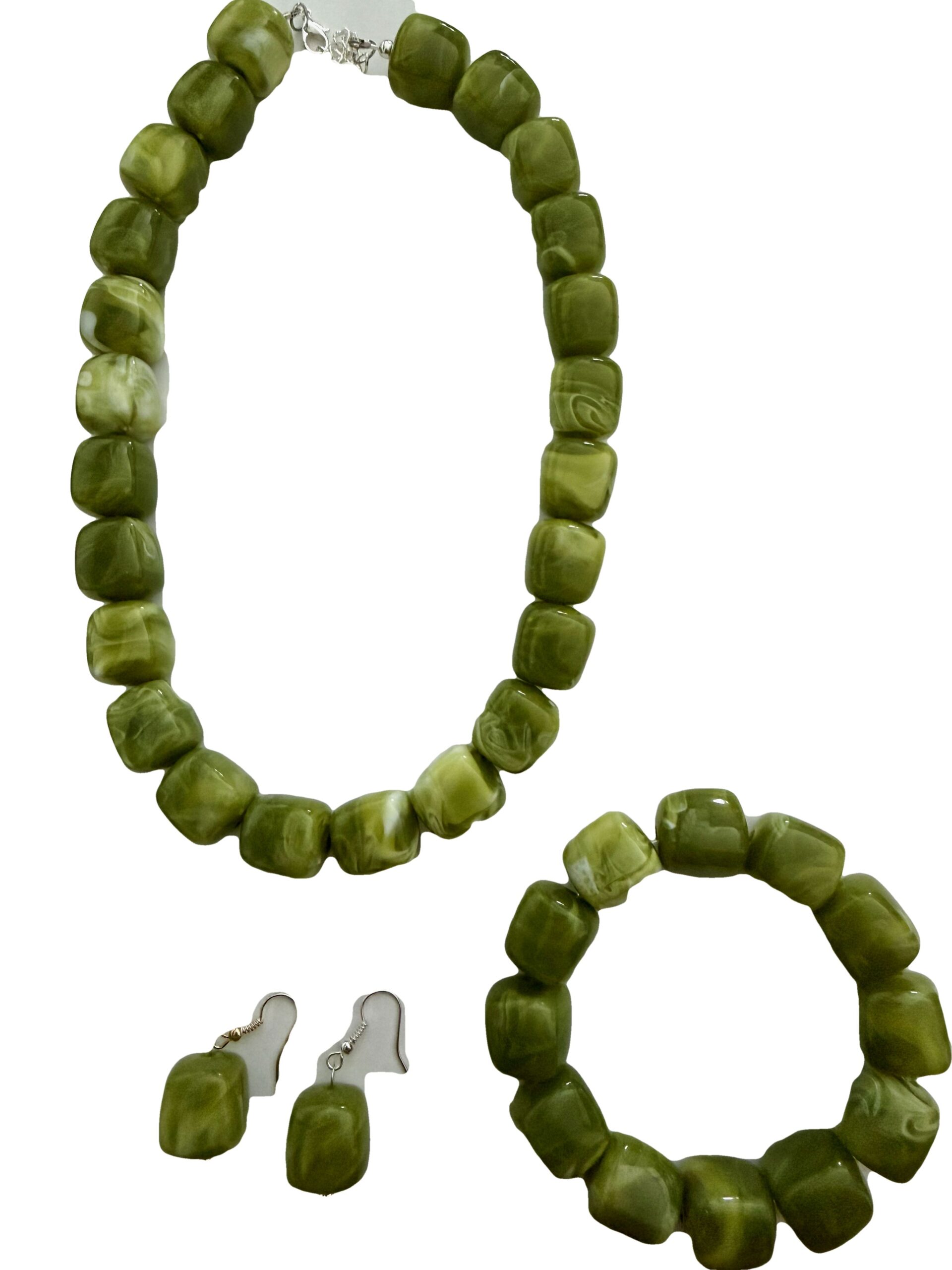 Sieradenset 3D ketting groen(ketting, armband en bijpassende oorbellen)
