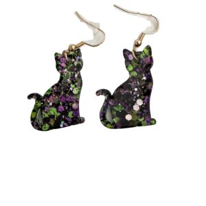 Oorbel Halloween zwarte kat met glitter
