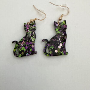 Oorbel Halloween zwarte kat met glitter