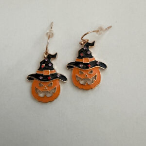 Oorbel Halloween oranje pompoen met hoed