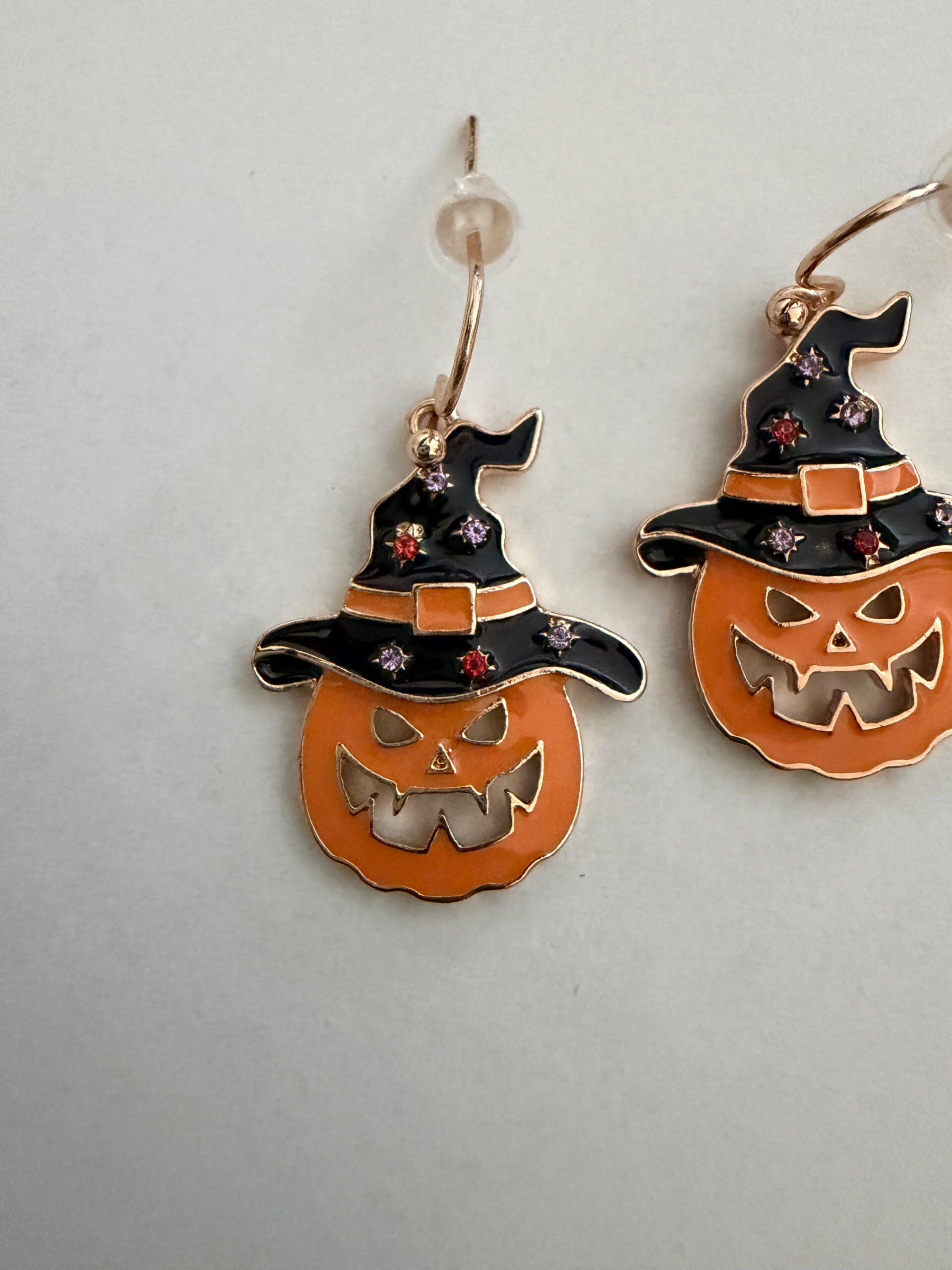 Oorbel Halloween oranje pompoen met hoed